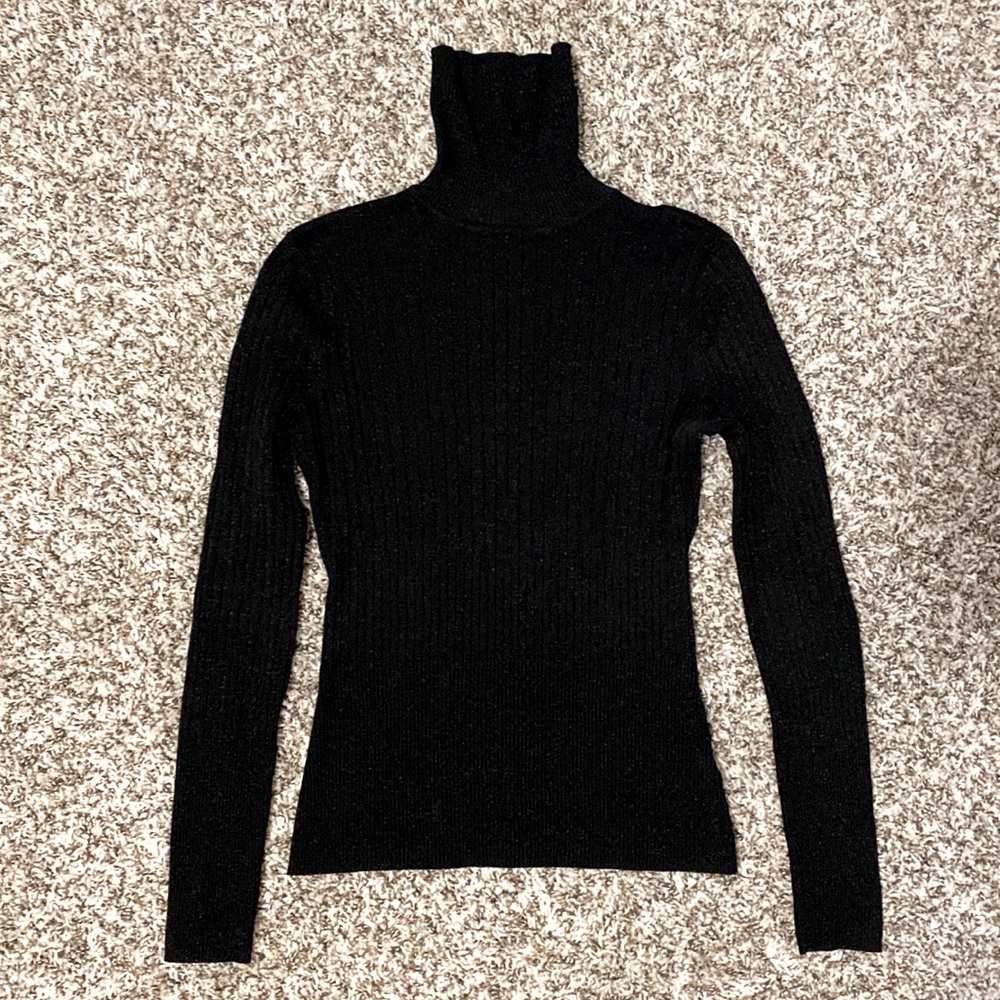 Worthington black shimmer thread lightweight tight turtleneck size small